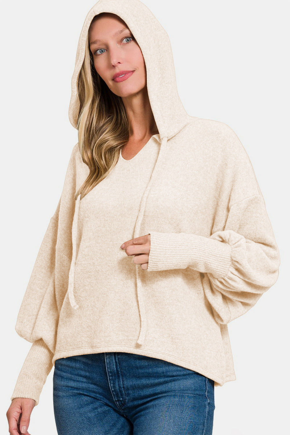 Zenana Brushed Hacci Drop Shoulder Cropped Hoodie - Inspired Collective Store