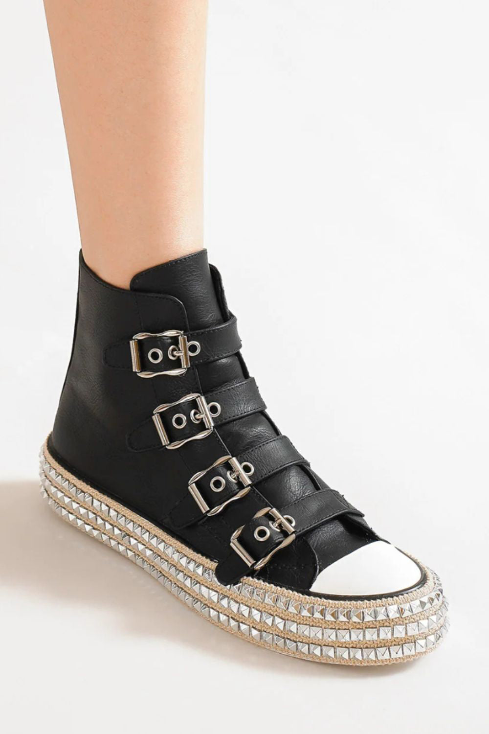 Beast Fashion Multi-Buckle Straps Studded Platform Sneakers - Inspired Collective Store