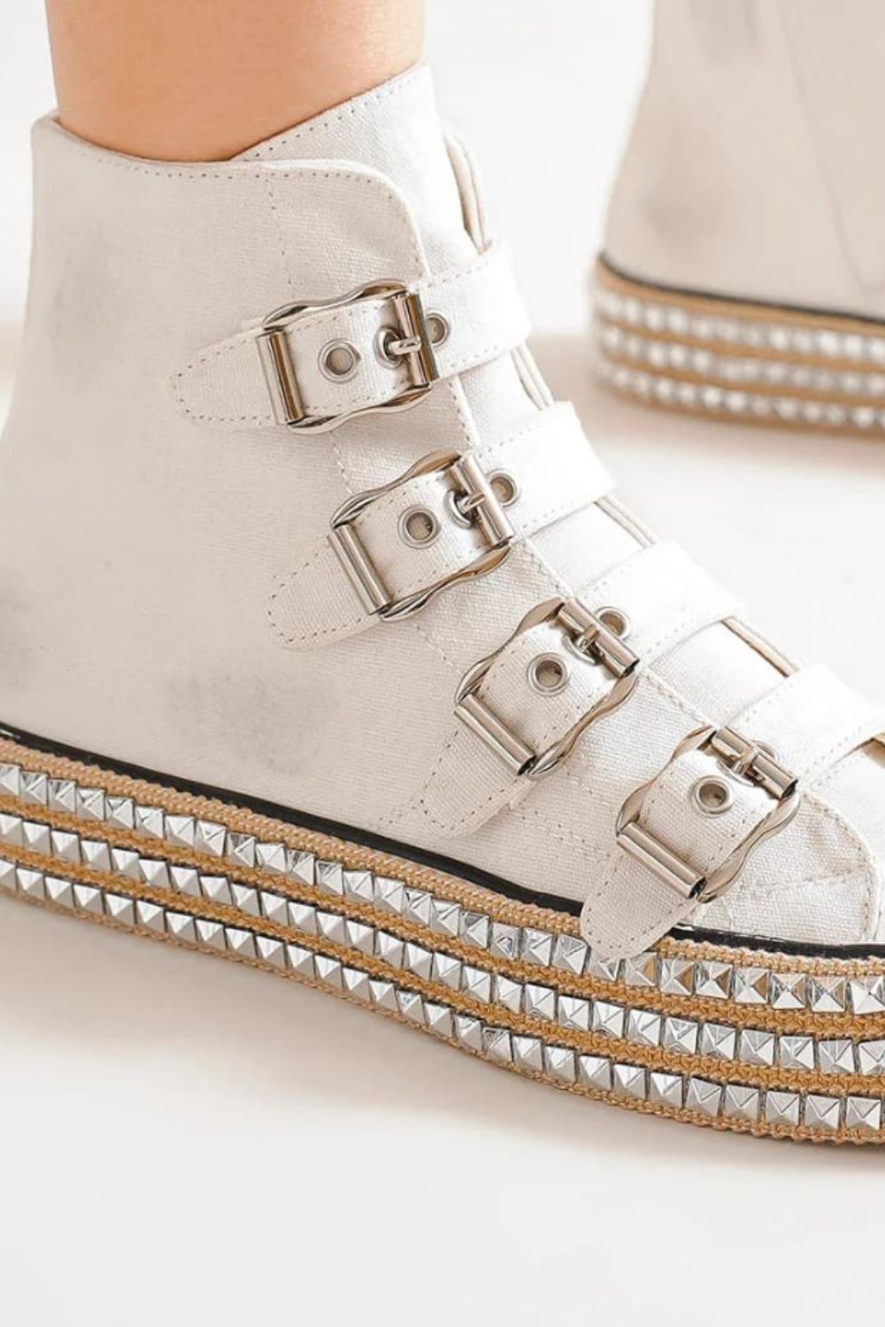 Beast Fashion Multi-Buckle Straps Studded Platform Sneakers - Inspired Collective Store