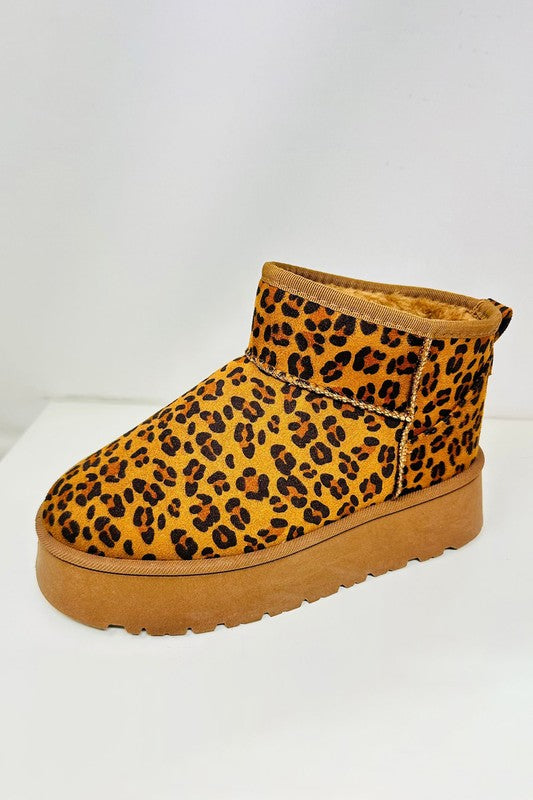 WILD DIVA Leopard Suede Round Toe Platform Booties - Inspired Collective Store