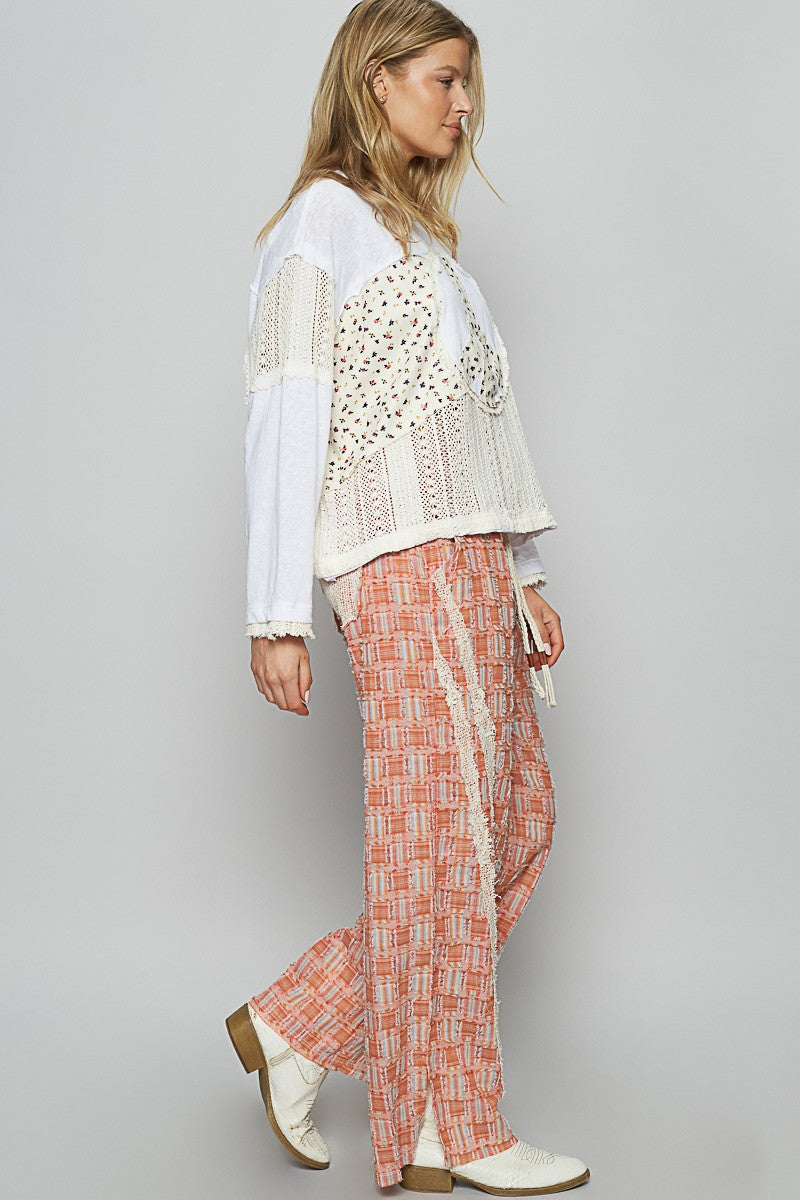 POL Lace Trim Drawstring Checkered Wide Leg Pants - Inspired Collective Store