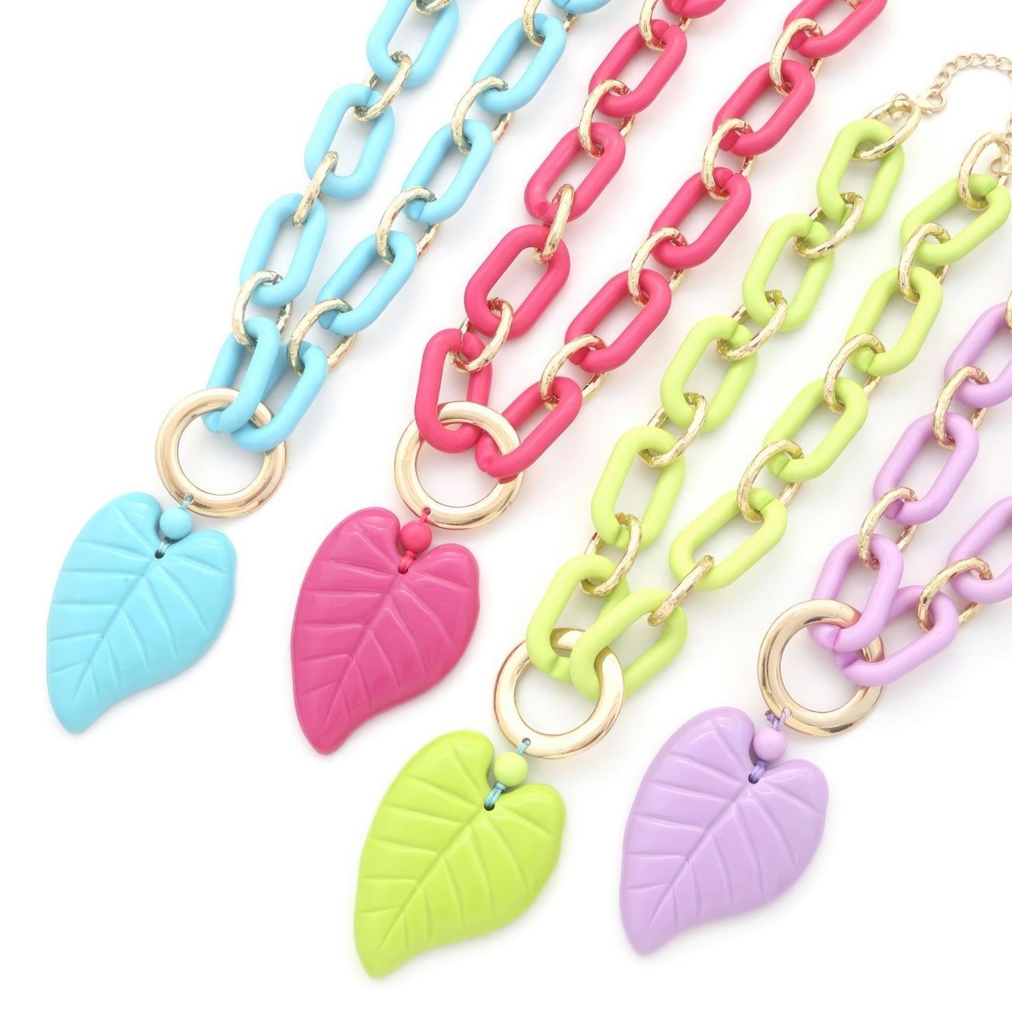 Chunky Color Acrylic Leaf Pendant Necklace - Inspired Collective Store