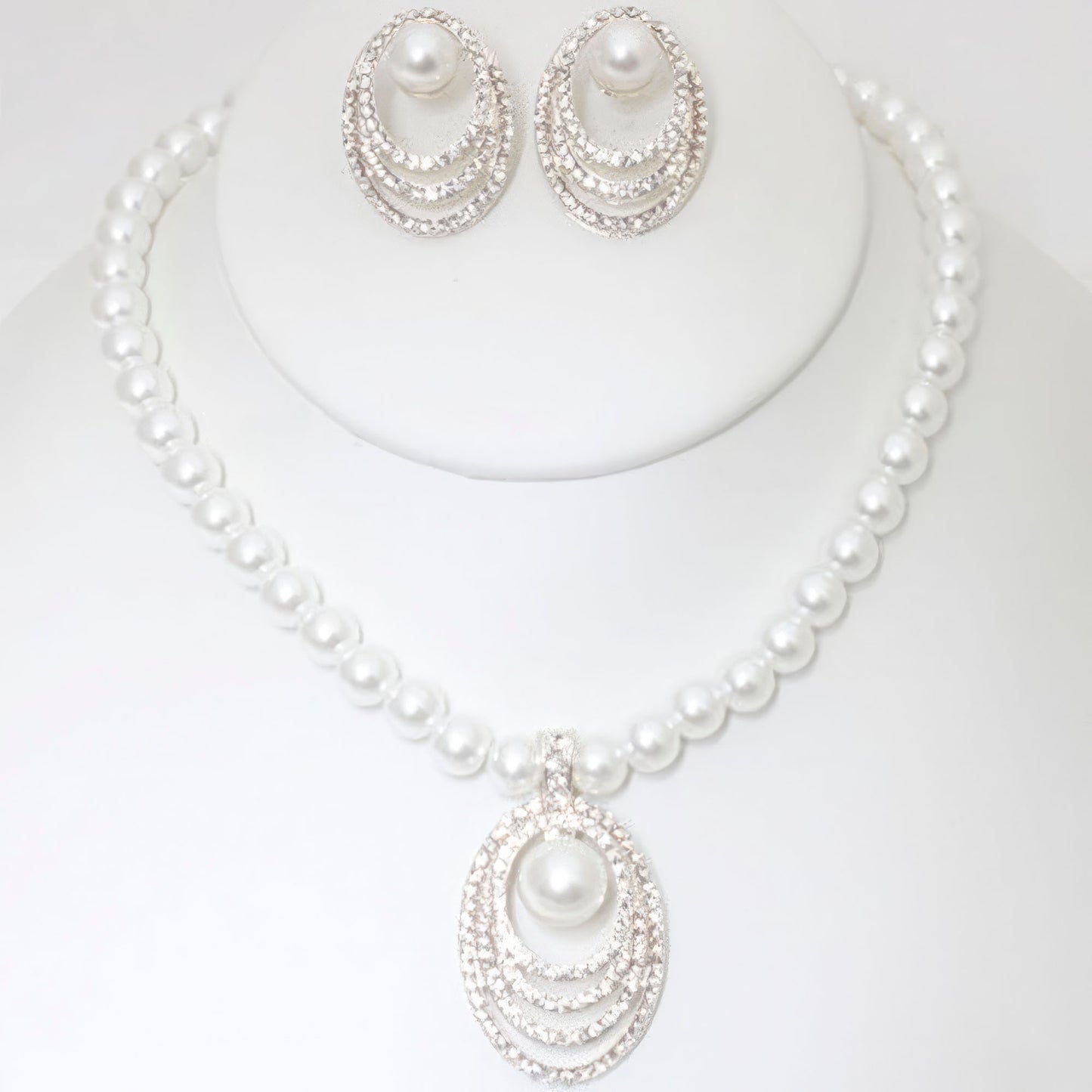 Rhinestone Pearl Necklace And Earring Set - Inspired Collective Store