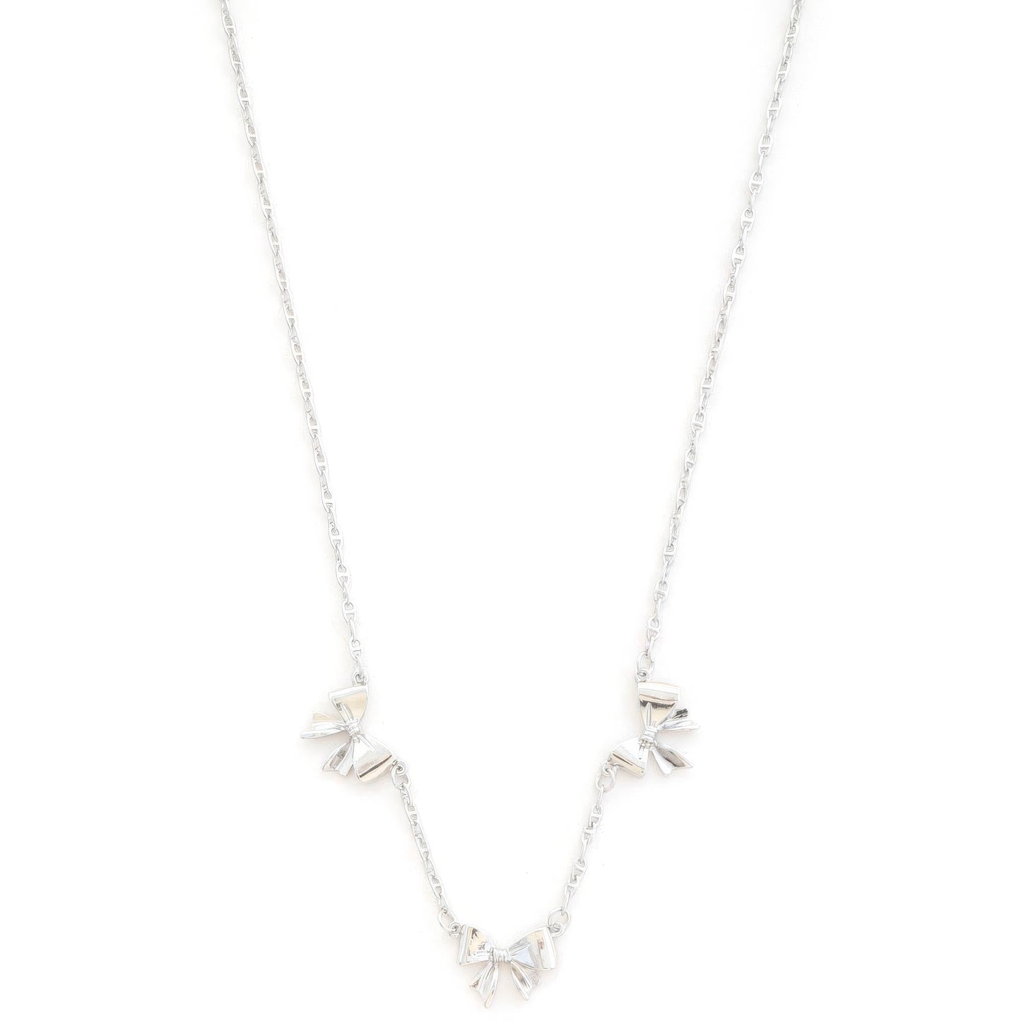 Triple Ribbon Bow Charm Metal Station Necklace - Inspired Collective Store