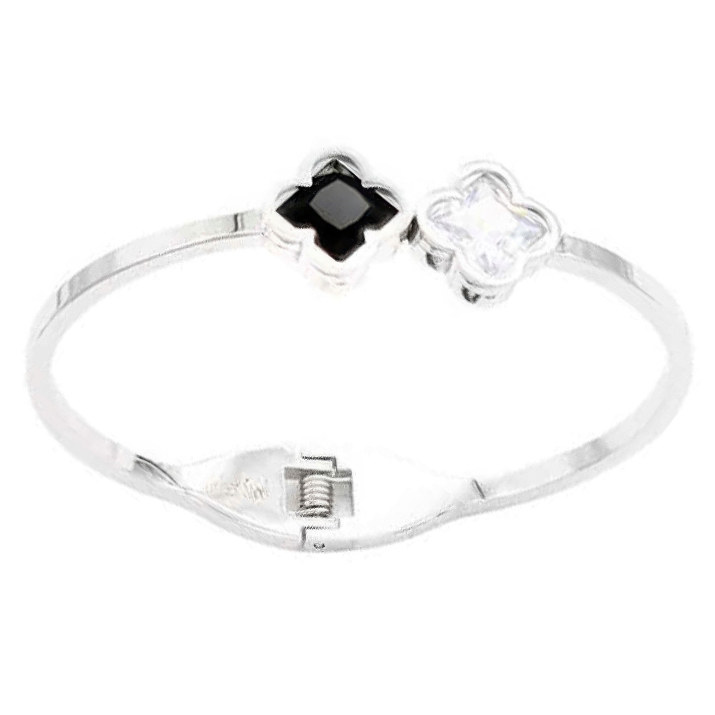 Double Clover Stainless Steel Hinged Bracelet - Inspired Collective Store