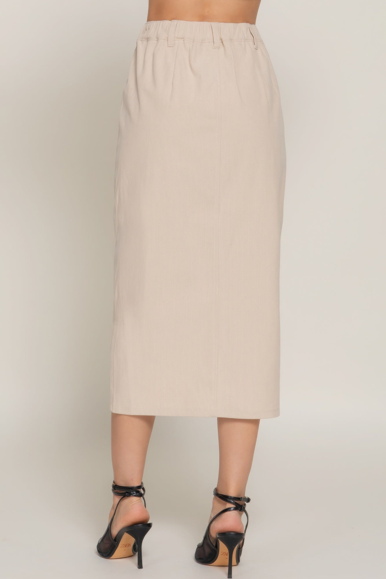 Front Open Slit Corduroy Midi Skirt - Inspired Collective Store
