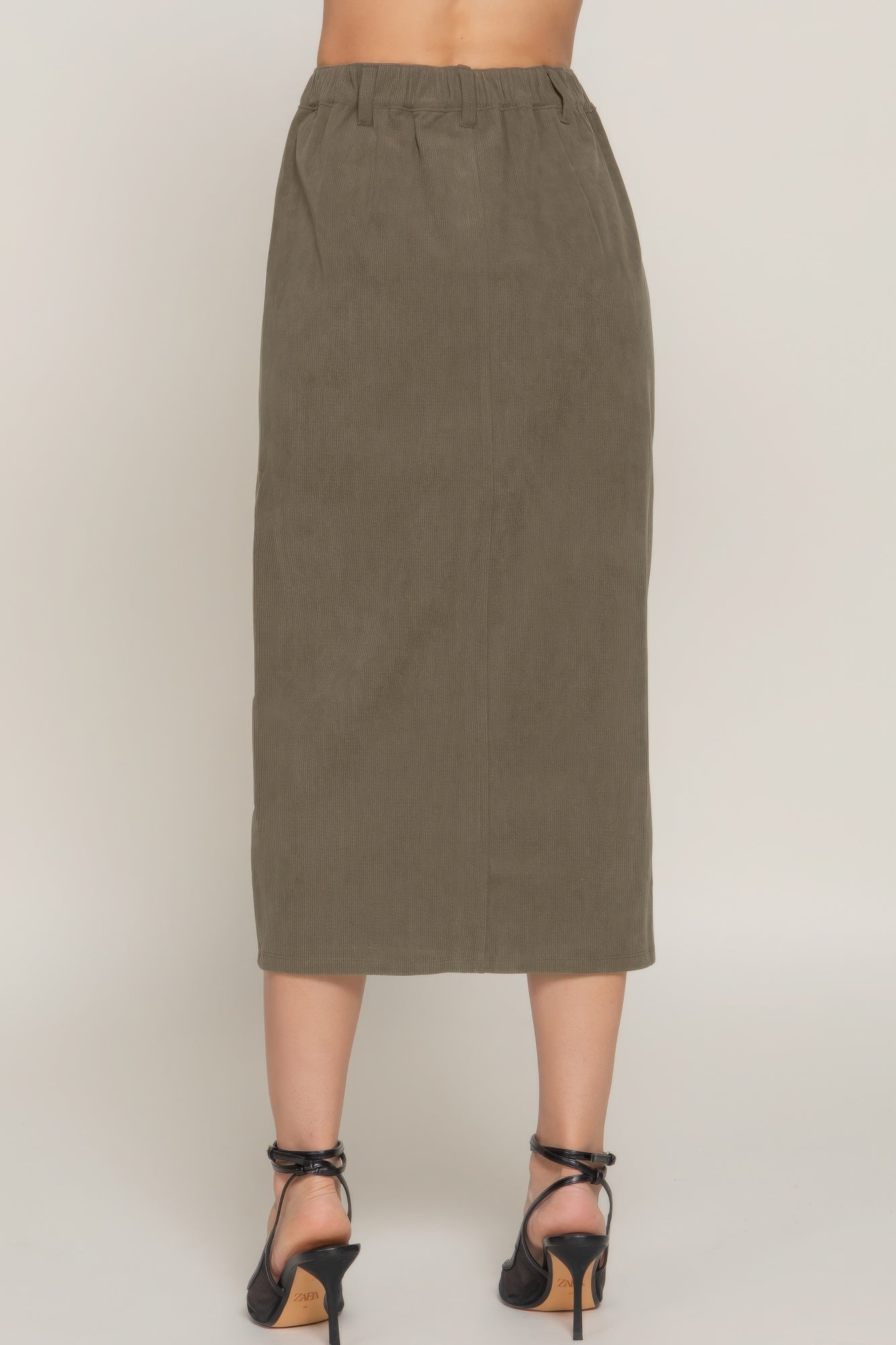 Front Open Slit Corduroy Midi Skirt - Inspired Collective Store