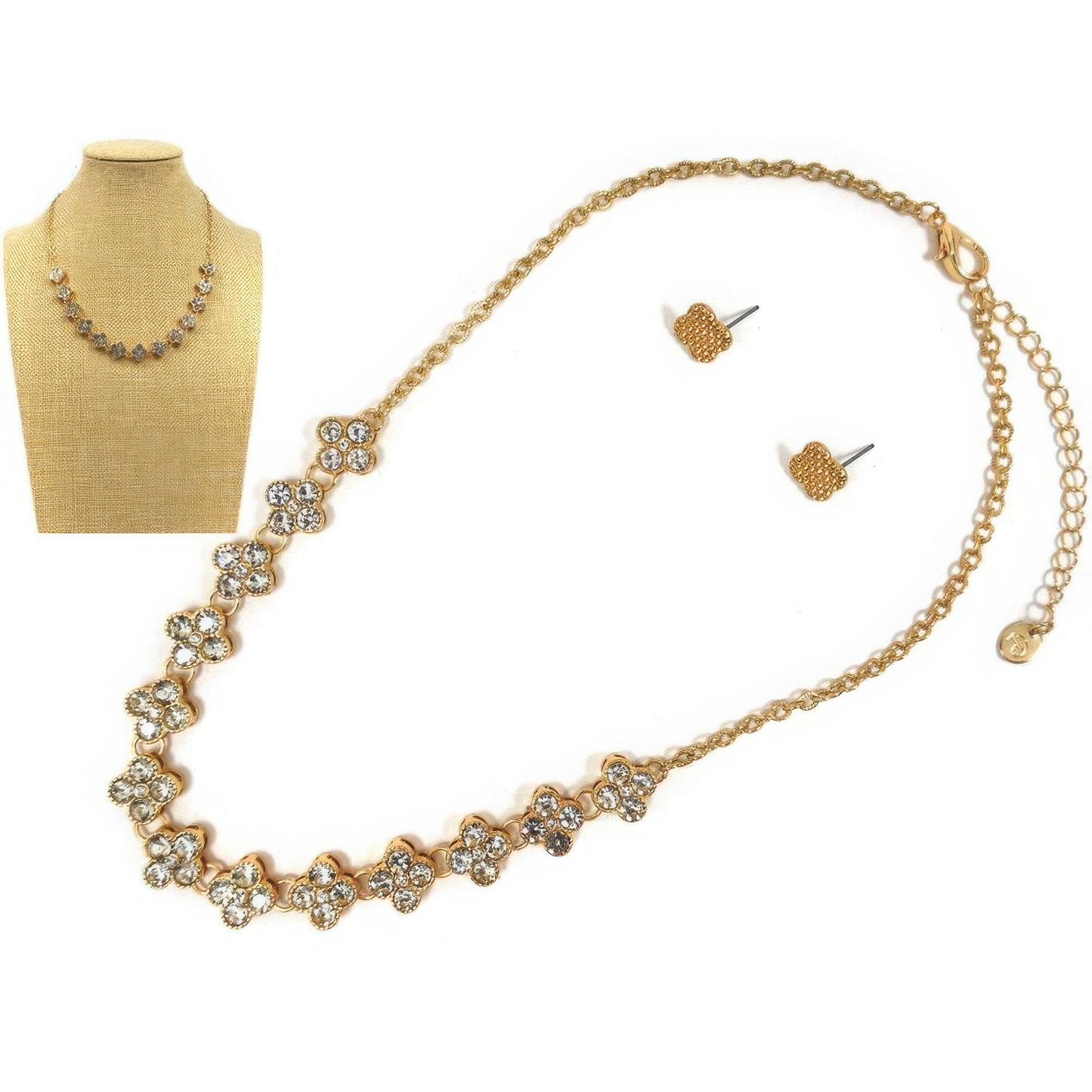 Rhinestone Clover Necklace Earring Set - Inspired Collective Store