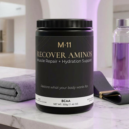 M·11 RECOVER AMINOS — BCAA + Glutamine Recovery Formula (Grape) (325g, 11.46oz, 50 servings)