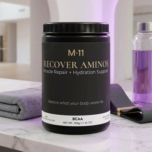 M·11 RECOVER AMINOS — BCAA + Glutamine Recovery Formula (Grape) (325g, 11.46oz, 50 servings)