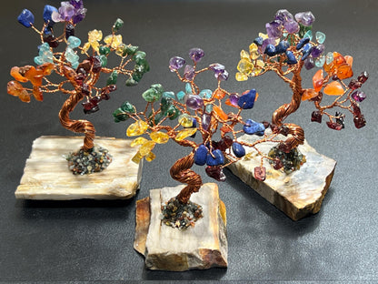 Gemstone Crystal Bonsai Tree (7-Stones)(Petrified Wood Base Carving) Wholesale