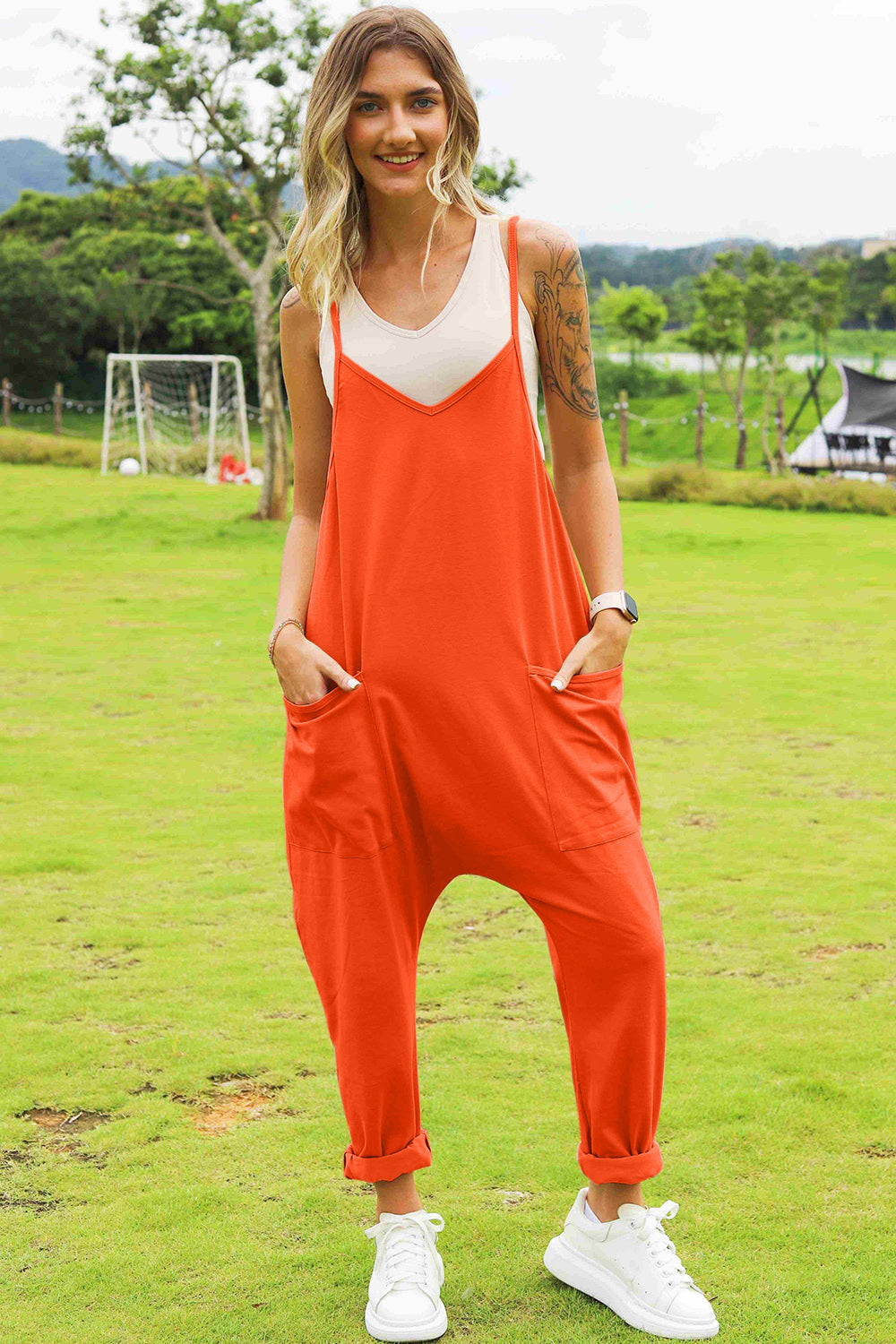 Double Take Full Size Sleeveless V-Neck Pocketed Jumpsuit - Inspired Collective Store